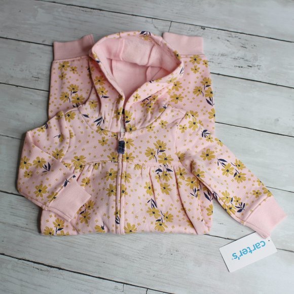 Carter's Baby Girl Hoodie Jumpsuit Romper Size 18 Months Floral Coverall - Picture 6 of 7